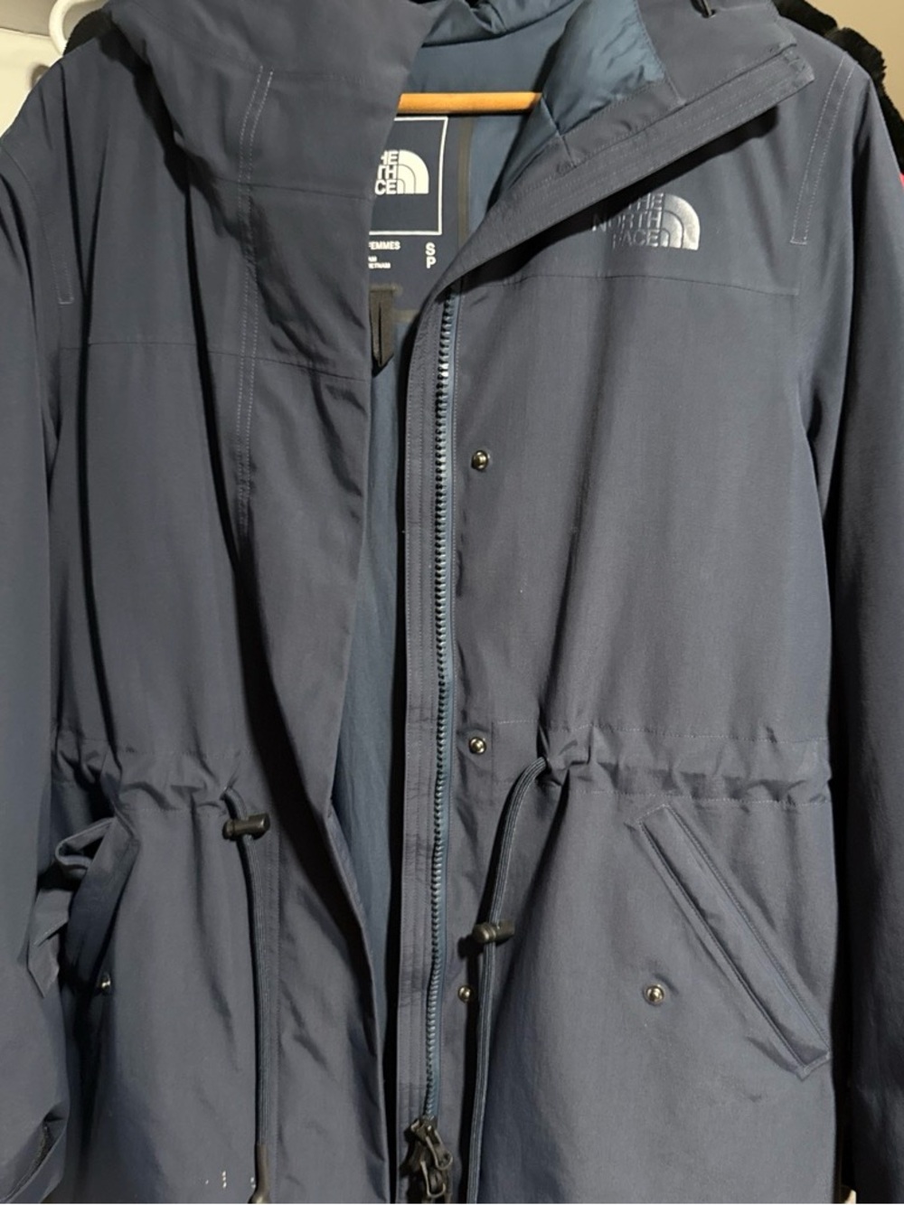 The North Face Men's Navy Hooded Raincoat with Drawcord Waist